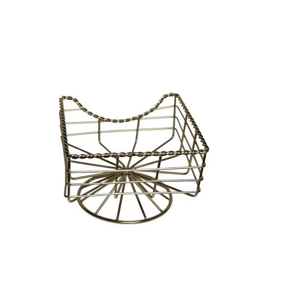 Gold Wire Metal Square Fruit Basket Napkin Holder With Pedestal Stand L 7" X 4" - Picture 1 of 5